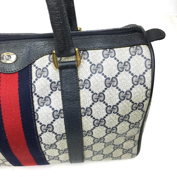 Authentic GUCCI Boston satchel bag navy grey monogram coated canvas - Picture 5 of 16